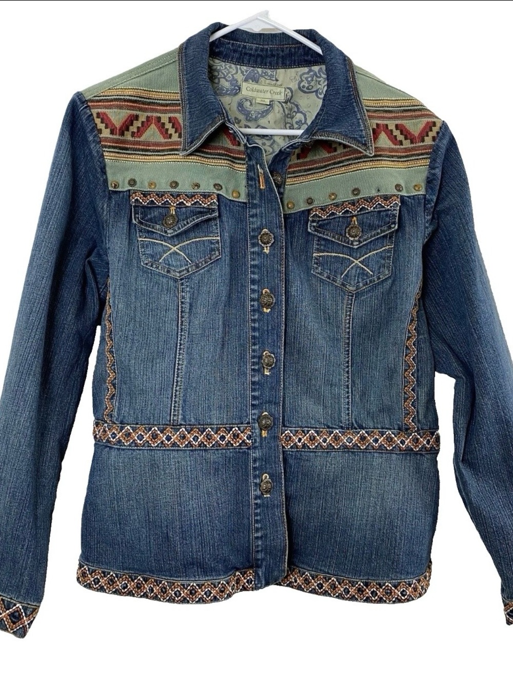 Coldwater Creek Embroidered Tapestry Jean Jacket - XL